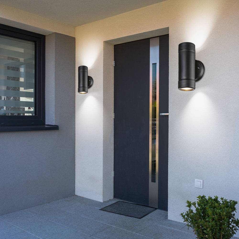 2er Set UP Down LED Außen Wand Lampen Fassaden Garten Terassen Beleuchtung Leuchten IP 44 Schwarz