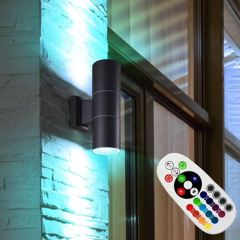 Außen Beleuchtung UP DOWN Strahler Wand Lampe Fernbedienung im Set inklusive RGB LED Leuchtmittel