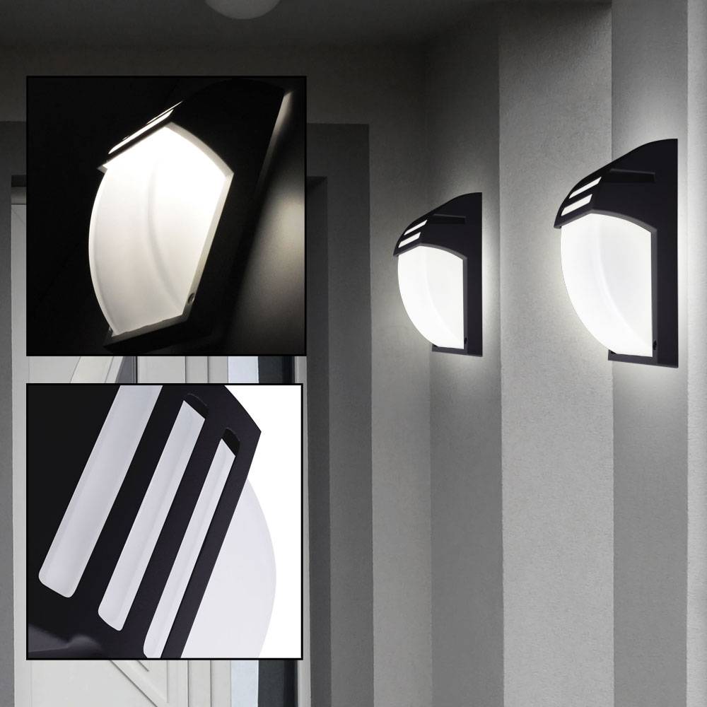2er Set Außen Leuchten schwarz Fassaden Wand Lampen ALU Garten Strahler Terrassen Beleuchtung