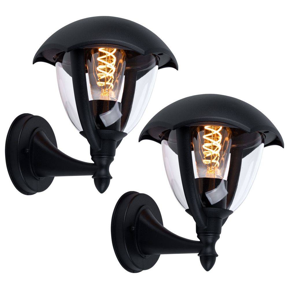 2er Set Wand Leuchten Fassaden Haus Tür Beleuchtung ALU Laterne Außen Lampen Glas Strahler schwarz