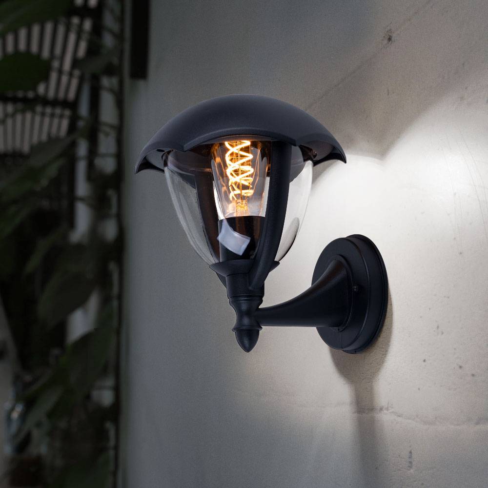 2er Set Wand Leuchten Fassaden Haus Tür Beleuchtung ALU Laterne Außen Lampen Glas Strahler schwarz