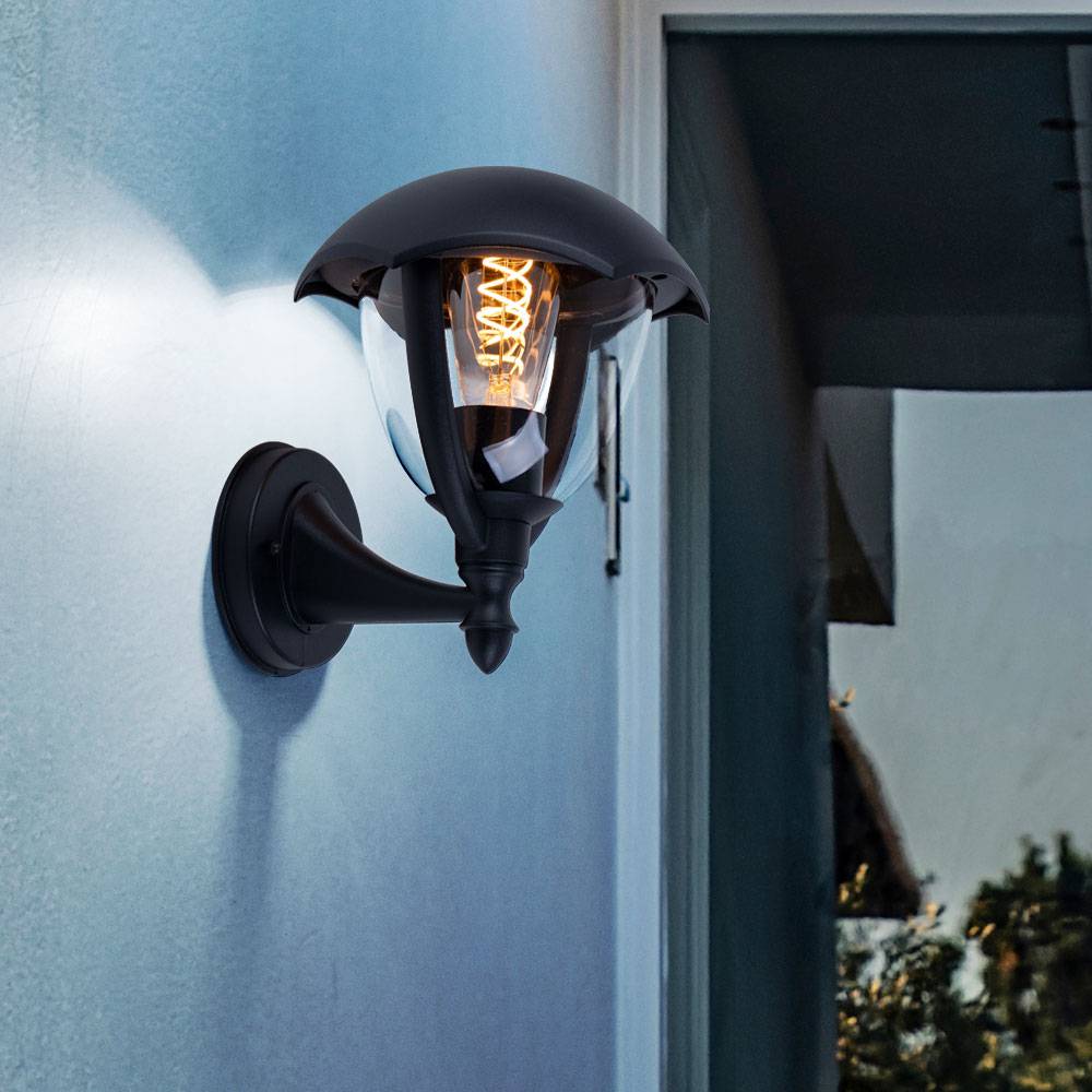 2er Set Wand Leuchten Fassaden Haus Tür Beleuchtung ALU Laterne Außen Lampen Glas Strahler schwarz