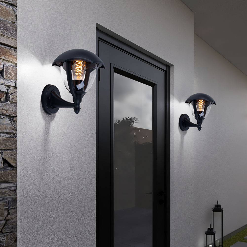 2er Set Wand Leuchten Fassaden Haus Tür Beleuchtung ALU Laterne Außen Lampen Glas Strahler schwarz