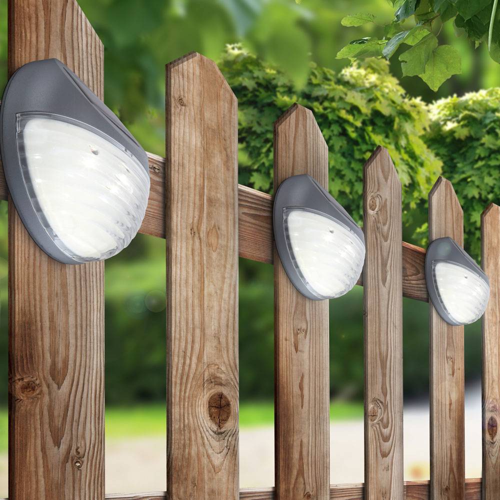 LED Solarleuchte Außenlampe Zaunleuchte Gartenleuchte Dekolampe, Kunststoff grau, Akku enthalten, 0,06W, D 11 cm, 6er Set