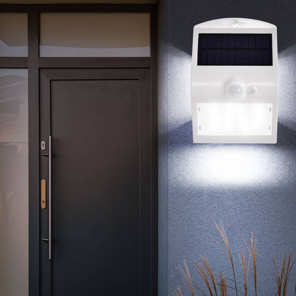 2er Set LED Solar Wand Leuchten Haus Tür Bewegungsmelder Down Strahler Garten Außen Lampen