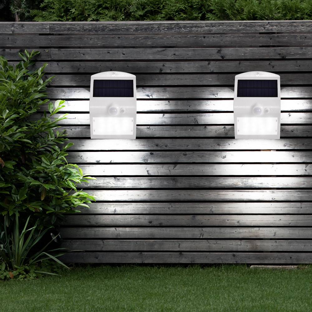 2er Set LED Solar Wand Leuchten Haus Tür Bewegungsmelder Down Strahler Garten Außen Lampen
