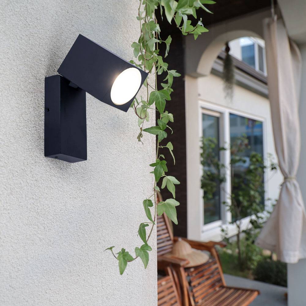 Smart Wandleuchte schwenkbar Außenleuchte dimmbar Spotlampe Balkonleuchte Alu schwarz, App Steuerung, CCT, RGB LED 4,5W 290Lm, BxHxT 6,6x10x9,2 cm