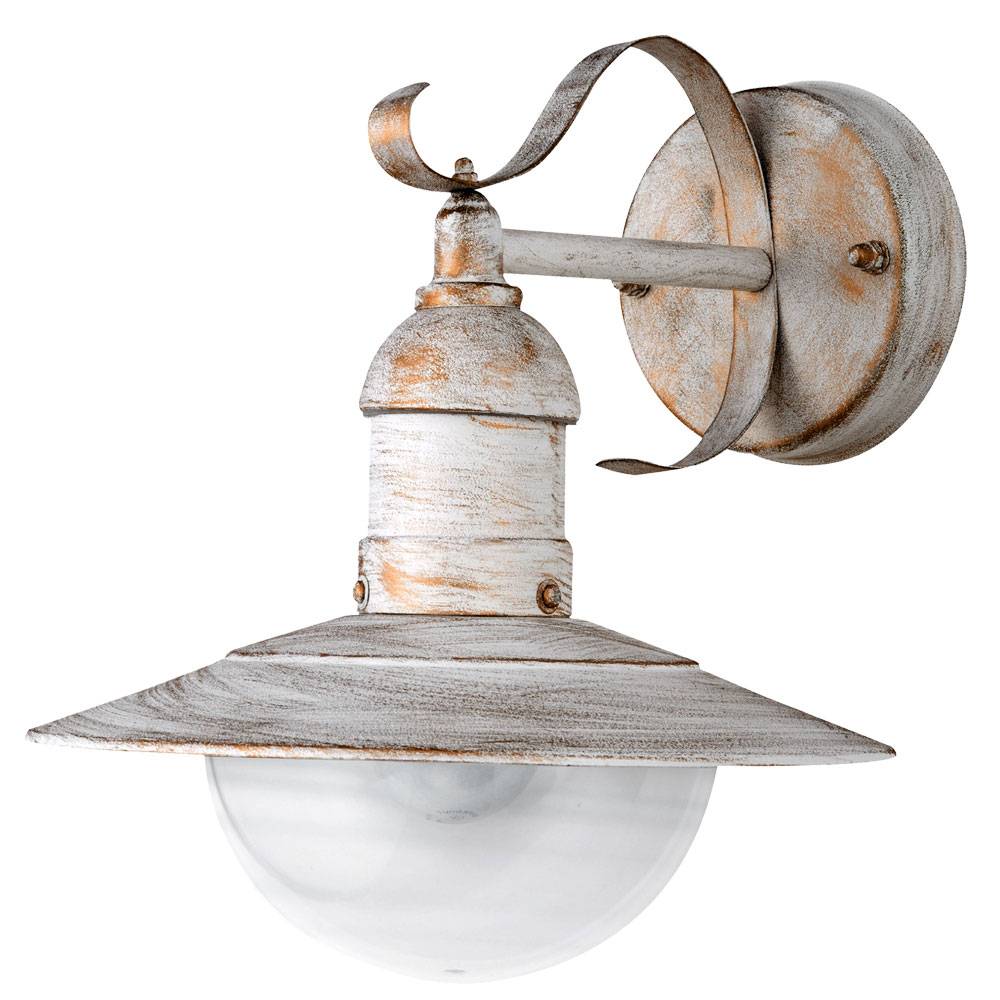 Wandleuchte Wandlampe Außenleuchte Hauswandleuchte Balkon, IP44, Stahl weiß goldfarben, Landhausstil, 1x E27 Fassung, HxBxT 25,6x24x27,2 cm