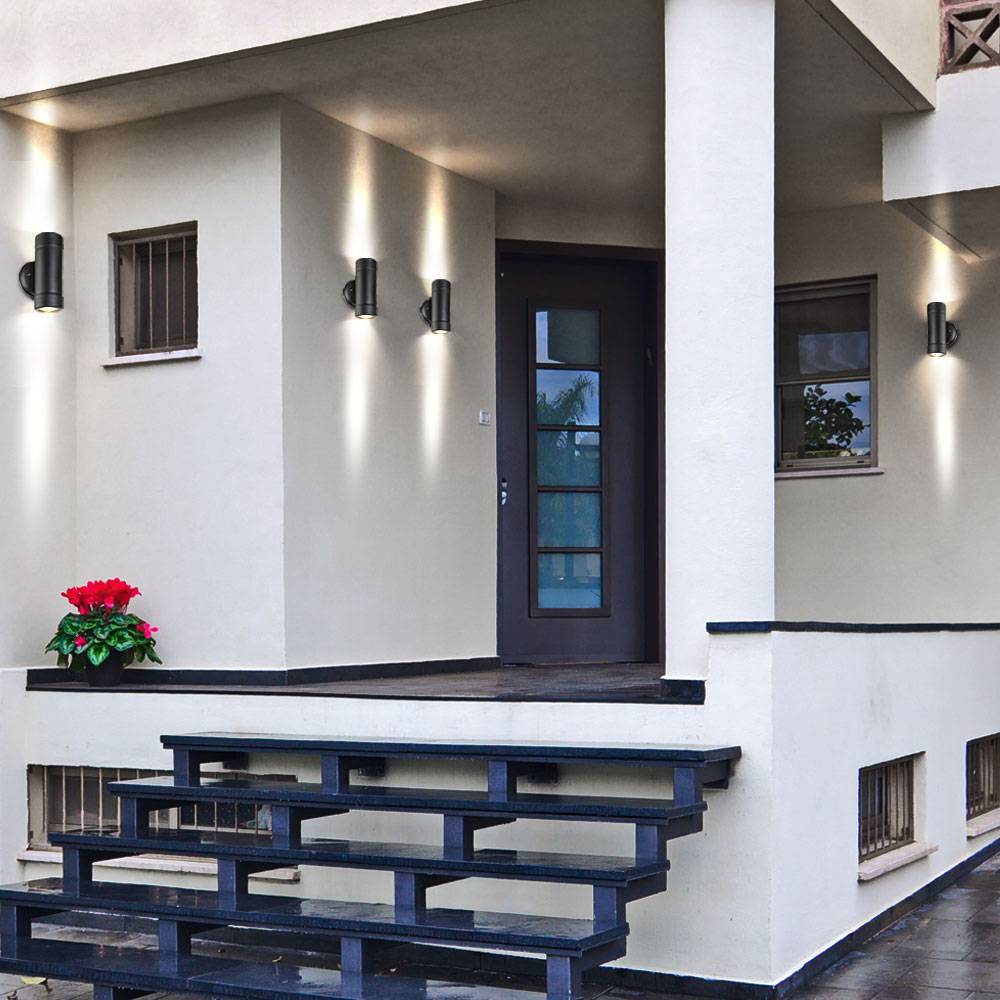 4x UP Down Außen Wand Lampen Fassaden Garten Terrassen Beleuchtung Leuchten IP 44 Schwarz Veranda Hof Weg