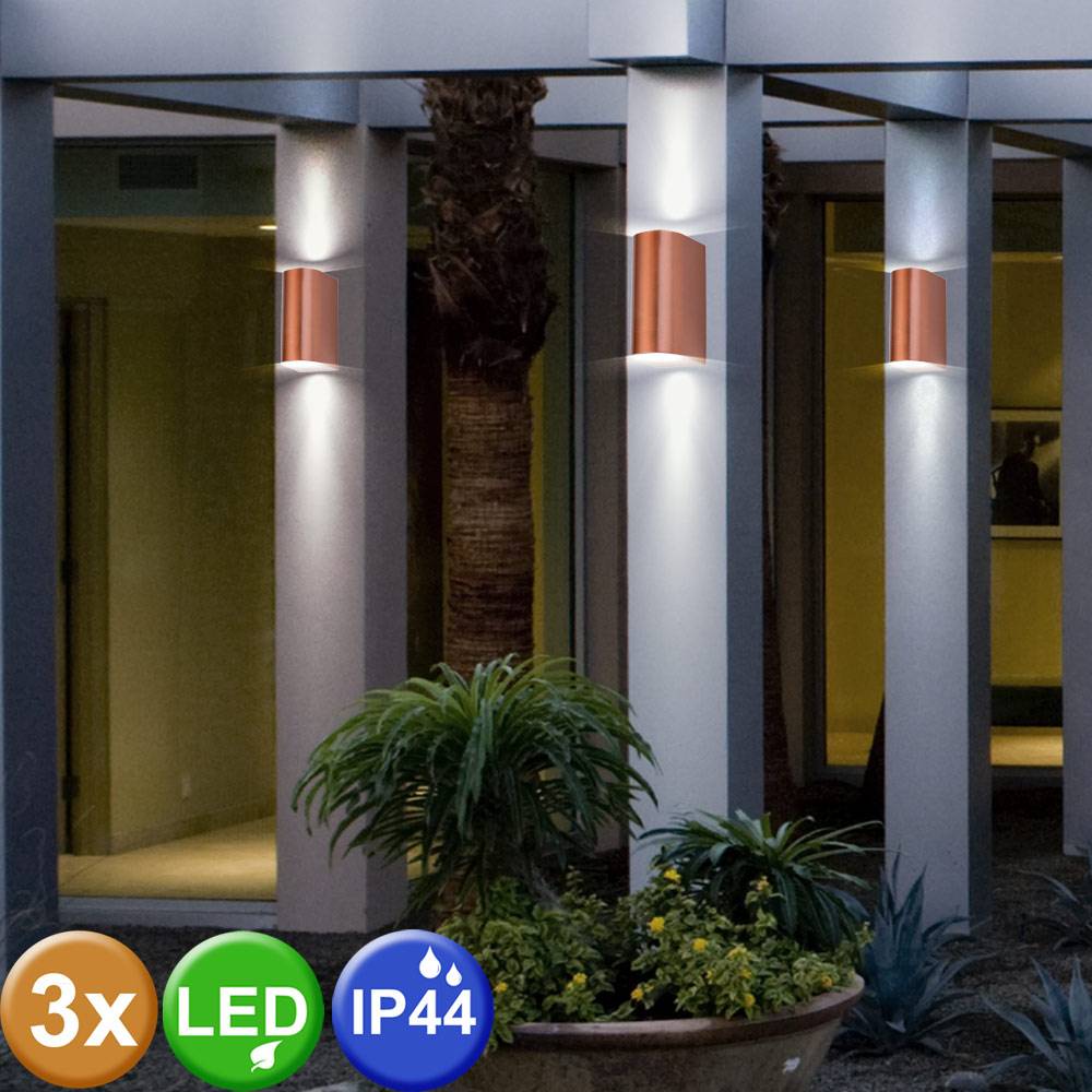 3x LED Außen Bereich Wand Leuchten Balkon Strahler UP DOWN Veranda Alu Lampen