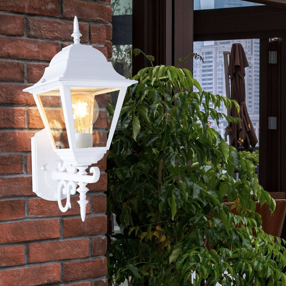 Außenleuchte Außenlampe Wandlampe Laterne Garten Eingangslampe Aluminium, Glas weiß, IP44, 1x E27 Fassung, HxBxT 44,5x18,5x24,5 cm