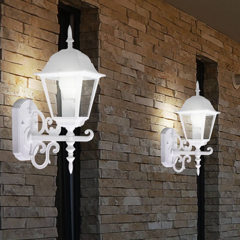 2er Set LED Wand Leuchten Fassaden ALU Laternen Außen Beleuchtung Landhaus Terrassen Lampen weiß