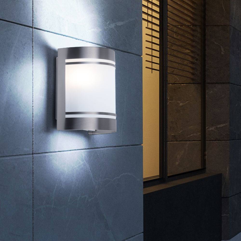 Wandlampe dimmbar mit Fernbedienung Fassadenleuchte Außenwandleuchte Edelstahl LED Gartenlampe silber, RGB Farbwechsel, Glas satiniert, 4,8W 470lm