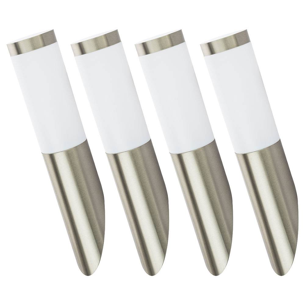 Wandleuchte Außenwandlampe Edelstahl Gartenlampe silber Haustürlampe, Fackel Optik, 1x E27, DxH 7,6x40 cm, 4er Set