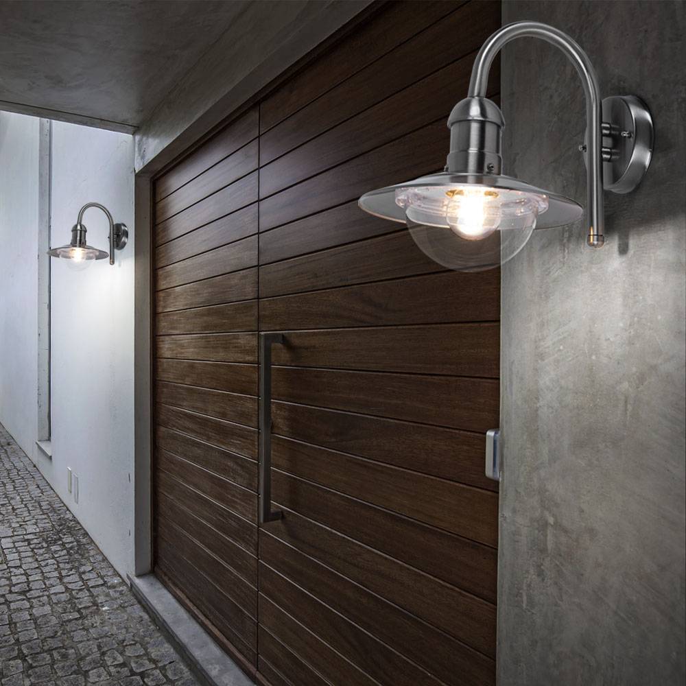 Wandleuchte Außenlampe Wandlampe Eingangsleuchte Hauswandlampe Edelstahl, silber, spritzwassergeschützt, klar, 1x E27, Höhe x Breite x Überhang 30