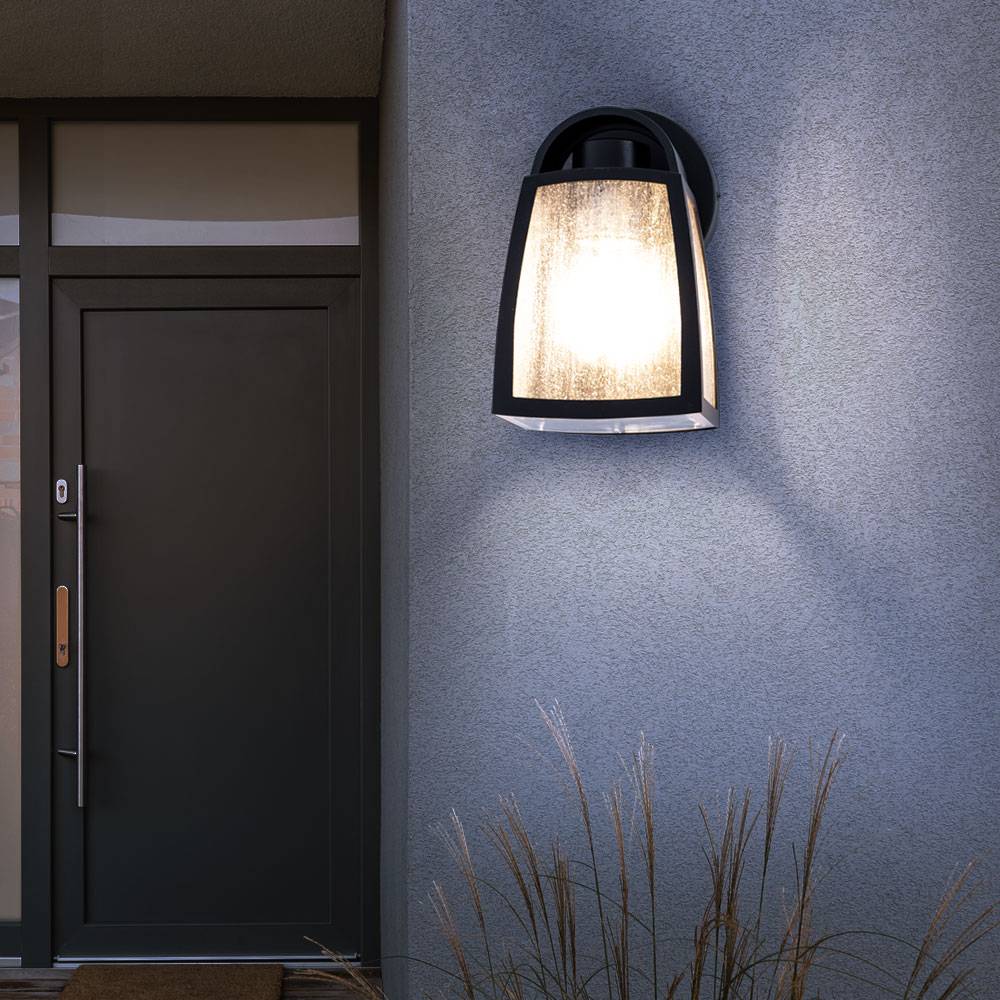 Außen Wand Lampe ALU Laterne Garten Fassaden Glas Leuchte schwarz im Set inkl. LED Leuchtmittel