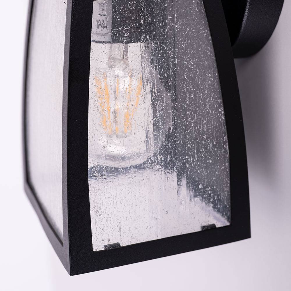 Außen Wand Lampe ALU Laterne Garten Fassaden Glas Leuchte schwarz im Set inkl. LED Leuchtmittel