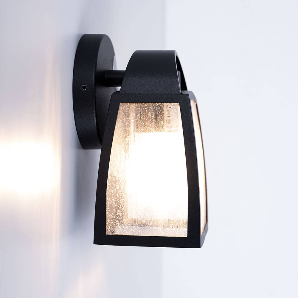 Außen Wand Lampe ALU Laterne Garten Fassaden Glas Leuchte schwarz im Set inkl. LED Leuchtmittel