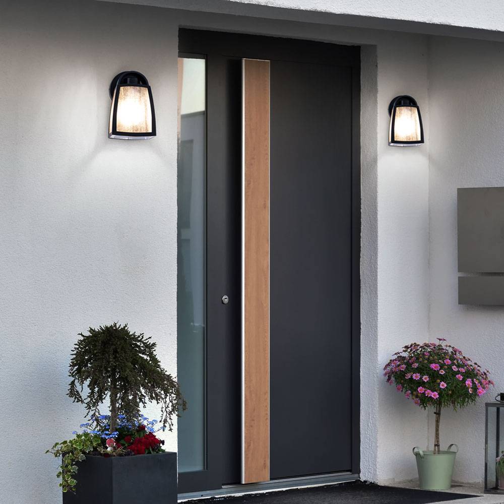 2er Set LED Wand Lampen Außen Laternen Fassaden Beleuchtung ALU Glas Garten Hof Leuchten Schwarz