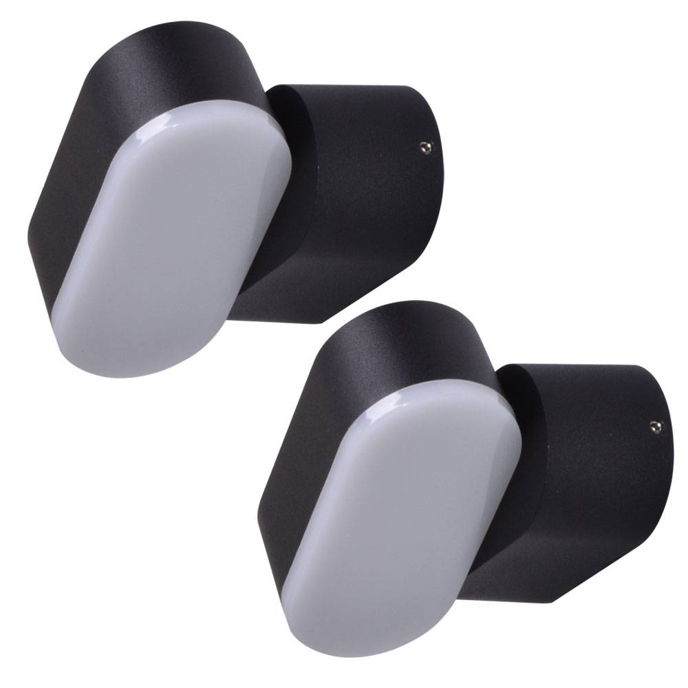 Wandleuchte Aussen Fassadenleuchte Außen LED Wandlampe Garten schwarz verstellbar, Aluminium Kunststoff, 6W 660lm warmweiß, BxH 11x9,6 cm, 2er Set