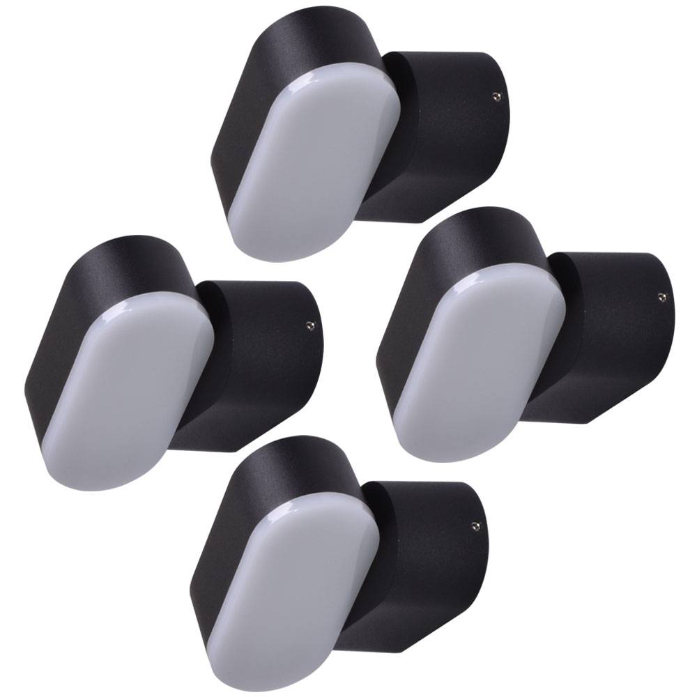 Wandleuchte Aussen Fassadenleuchte Außen LED Wandlampe Garten schwarz verstellbar, Aluminium Kunststoff, 6W 660lm warmweiß, BxH 11x9,6 cm, 4er Set