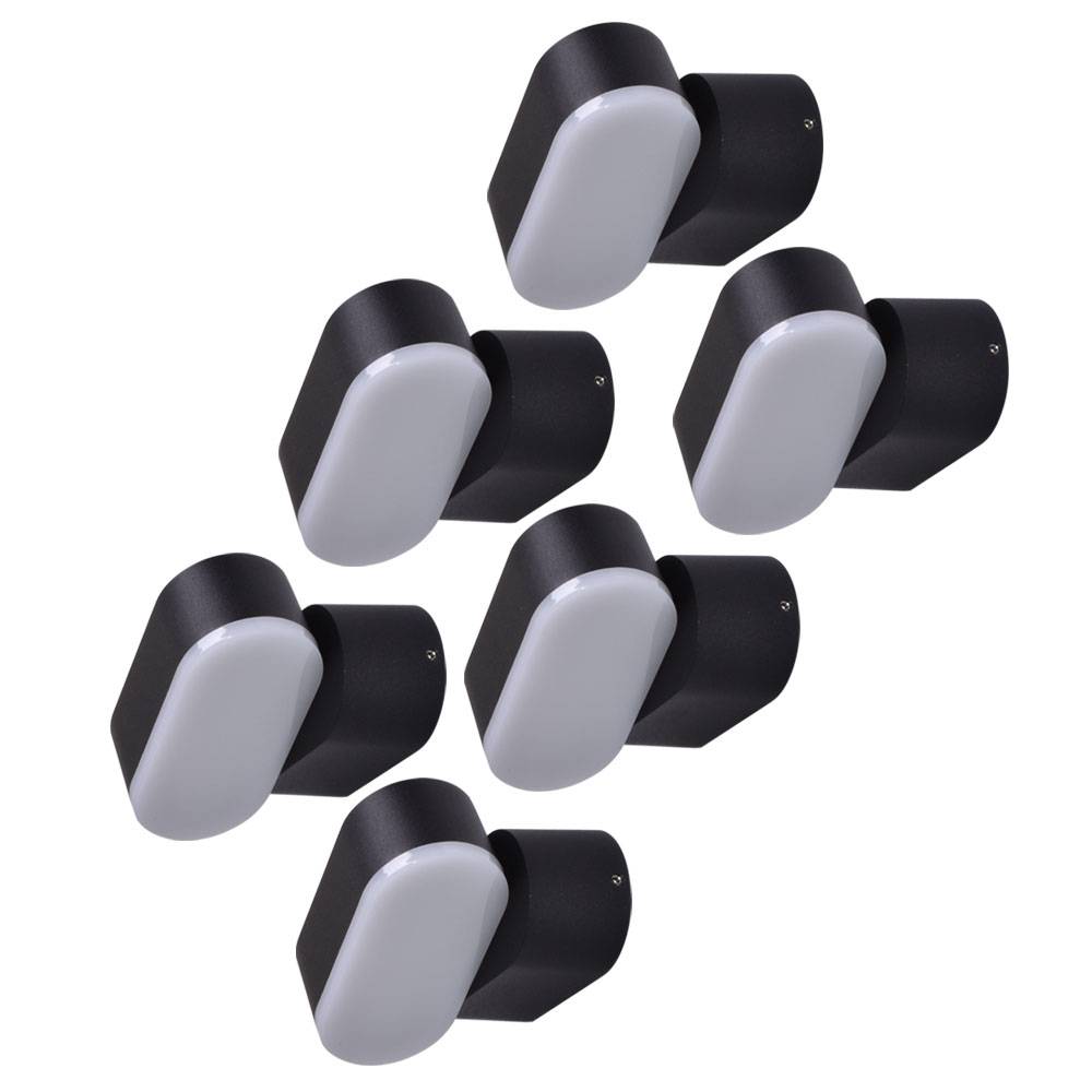 Wandleuchte Aussen Fassadenleuchte Außen LED Wandlampe Garten schwarz verstellbar, Aluminium Kunststoff, 6W 660lm warmweiß, BxH 11x9,6 cm, 6er Set