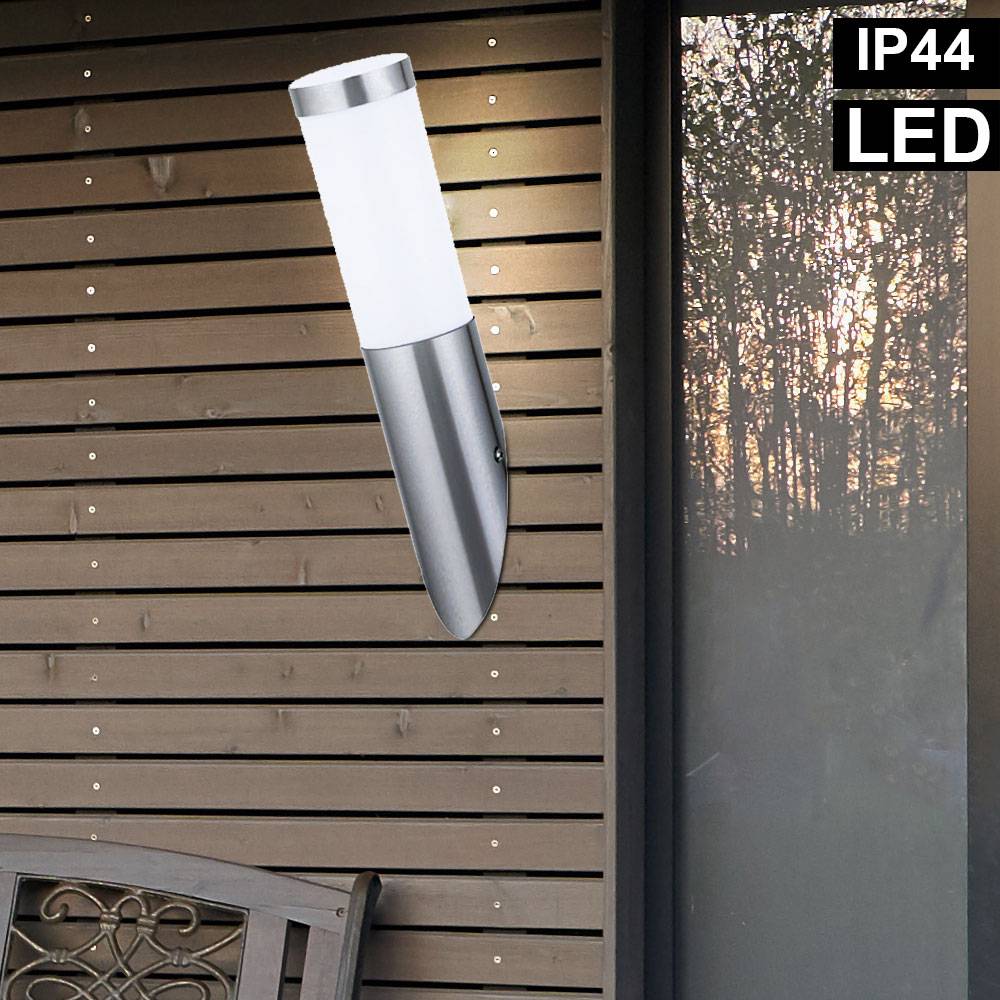 Außen Wand Lampe Garten Fassaden Beleuchtung Edelstahl Fackel Leuchte im Set inkl. LED Leuchtmittel