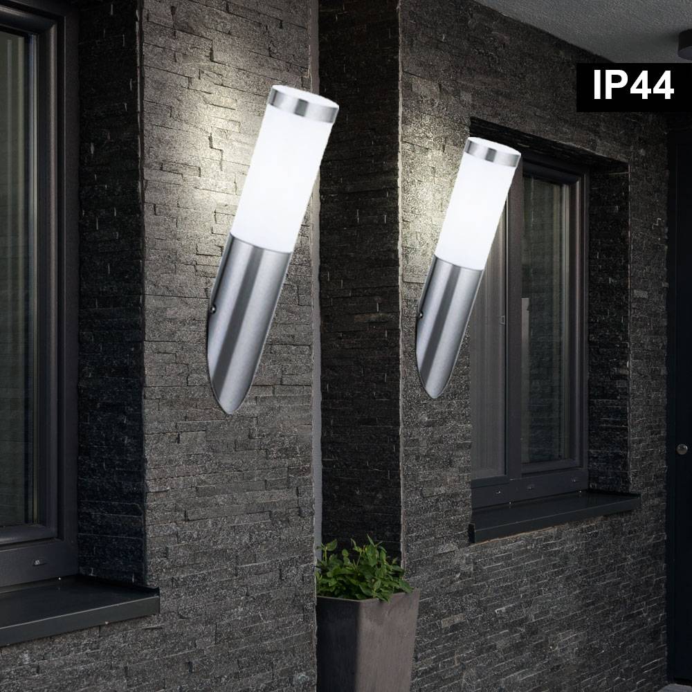 Außen Wand Lampe Garten Fassaden Beleuchtung Edelstahl Fackel Leuchte im Set inkl. LED Leuchtmittel