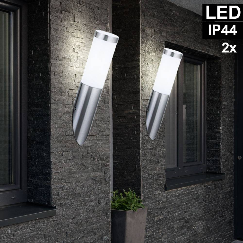 2er Set LED Fackel Wand Lampen Edelstahl Fassaden Haus Tür Beleuchtung Garten Außen Leuchten Terrasse