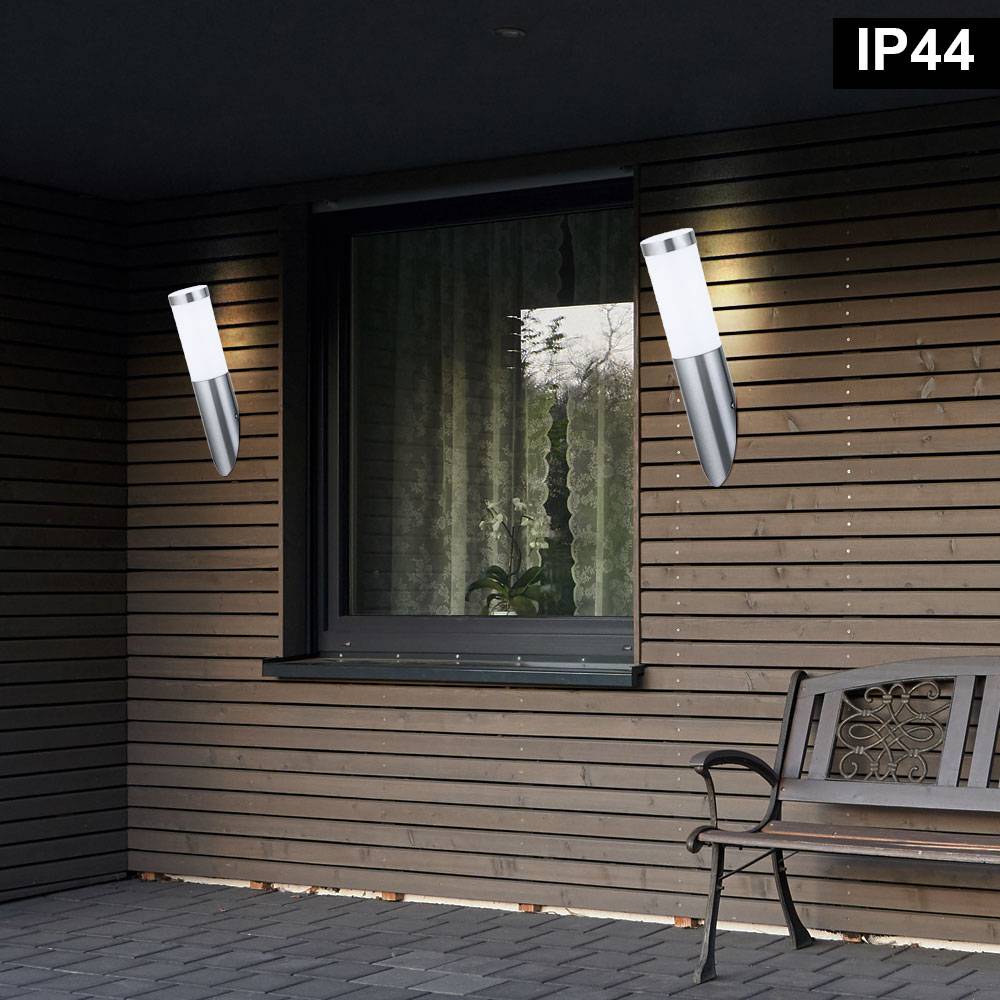 2er Set LED Fackel Wand Lampen Edelstahl Fassaden Haus Tür Beleuchtung Garten Außen Leuchten Terrasse