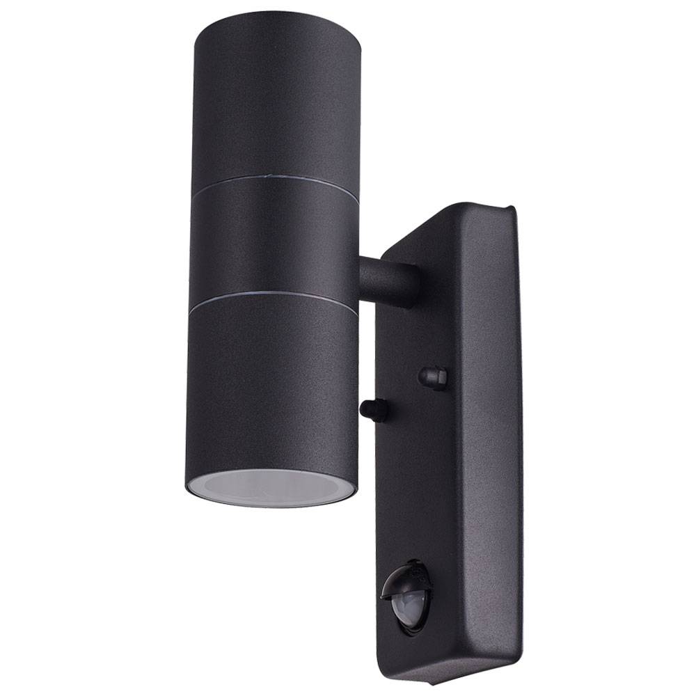 Außen Wand Lampe UP DOWN ALU Grundstück Strahler Leuchte Bewegungsmelder schwarz im Set inkl. LED Leuchtmittel
