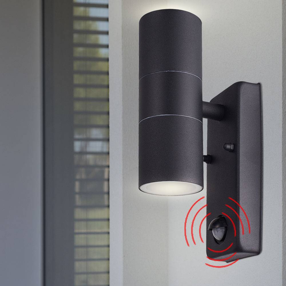 Außen Wand Lampe UP DOWN ALU Grundstück Strahler Leuchte Bewegungsmelder schwarz im Set inkl. LED Leuchtmittel