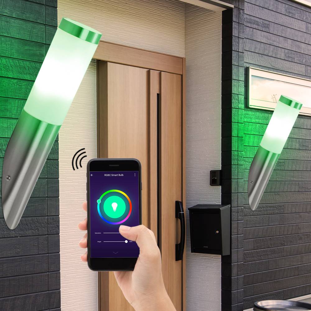 2er Set Smart Außen Haus Wand Leuchte Terrassen Lampe Sprachsteuerung App im Set inkl. RGB LED Leuchtmittel