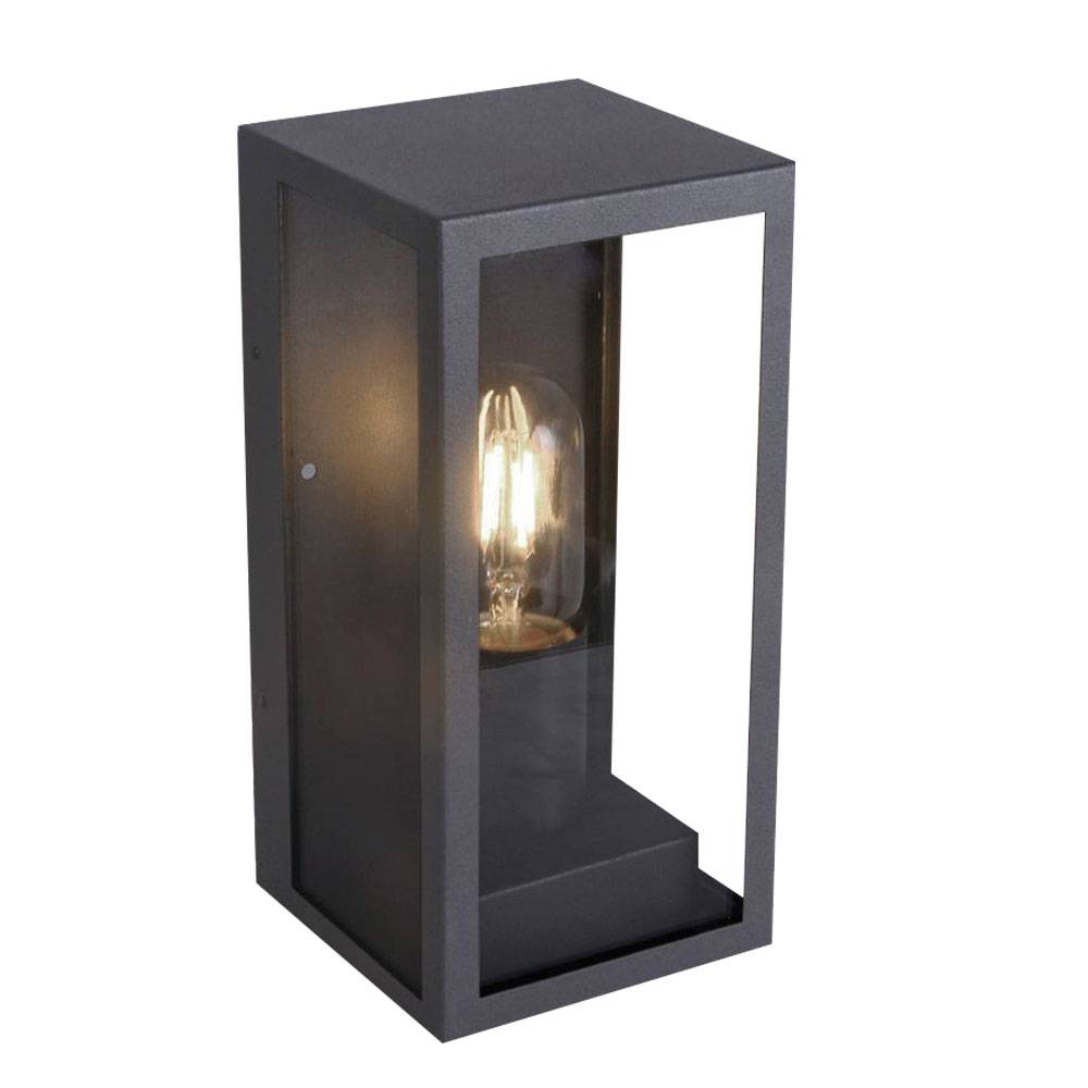Außenleuchte Wandleuchte Wandlampe Gartenleuchte Außenlampe Hauswandleuchte Garage, IP44 Glas schwarz, 1x E27 Fassung, HxB 23,6x11,3 cm