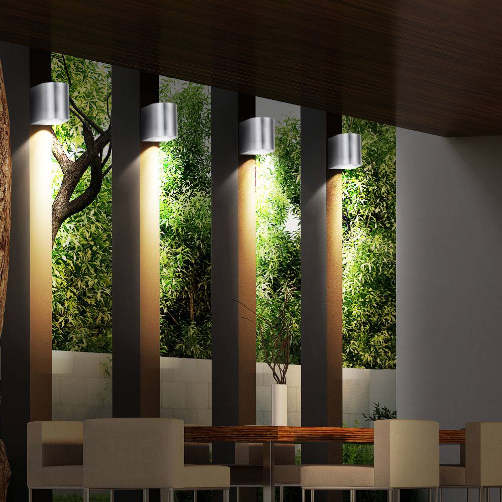 4er Set Außen Beleuchtung Fassaden Wand Lampen Down Strahler Hof Leuchten silber