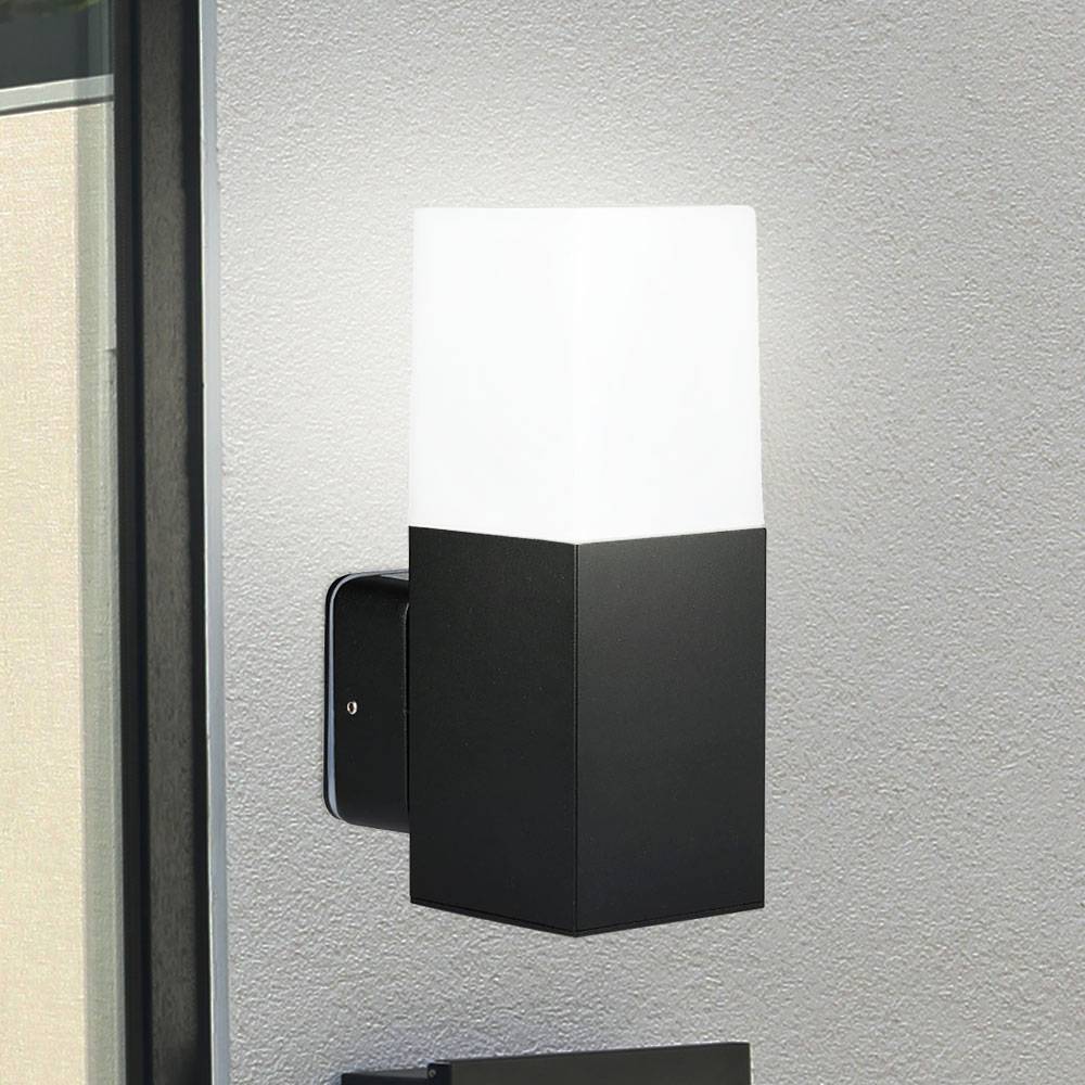 Wandleuchte Aluminium schwarz Hauswandleuchte Außen Außenlampe Wand, Fernbedienung dimmbar, RGB LED 3,5W 290Lm warmweiß, LxBxH 12,1x8x25 cm