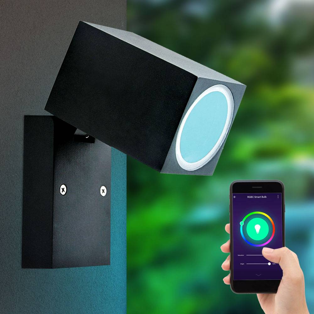 Smart Wandleuchte schwenkbar Außenleuchte dimmbar Spotlampe Balkonleuchte Alu schwarz, App Steuerung, CCT, RGB LED 4,5W 290Lm, BxHxT 6,6x10x9,2 cm