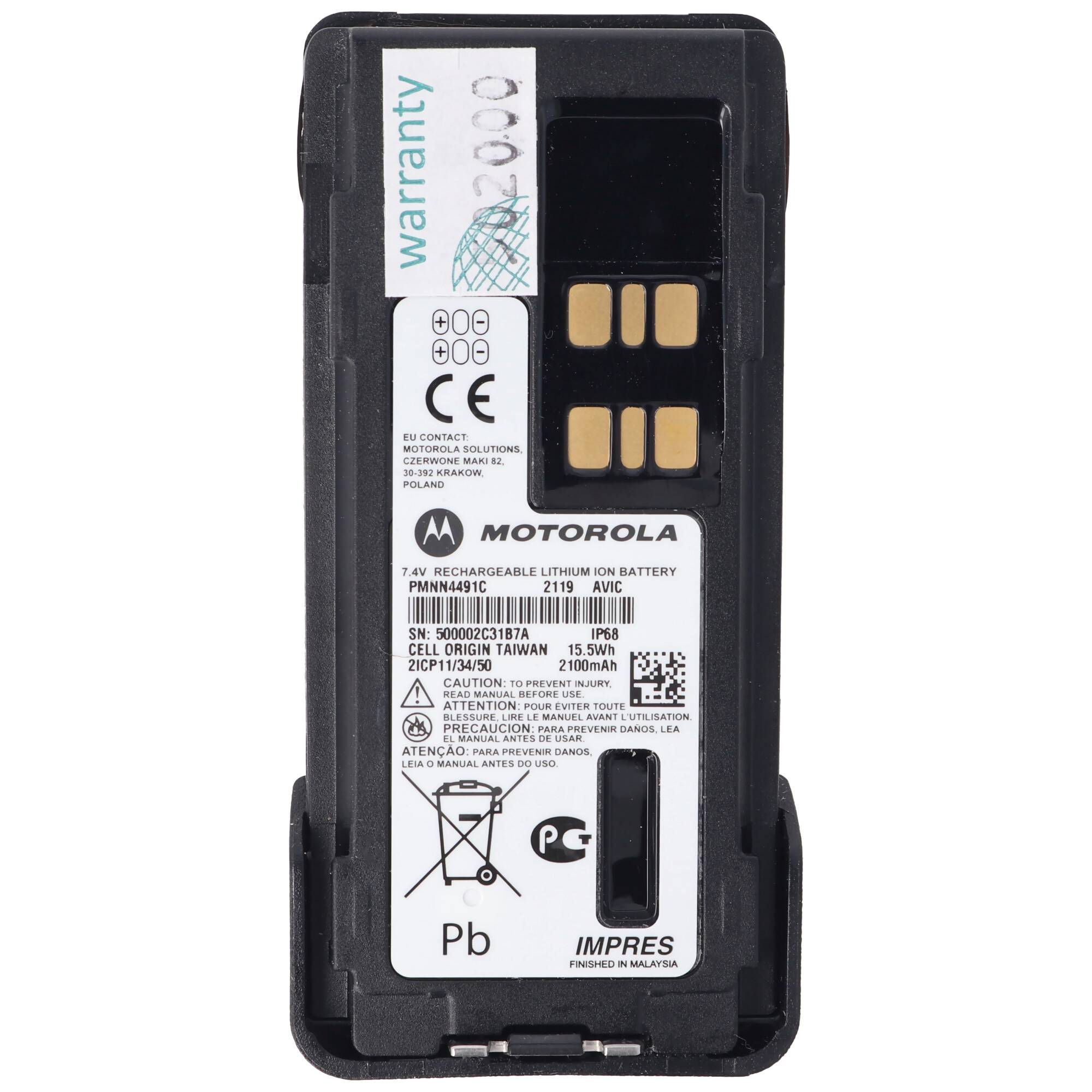 Originalakku Motorola SLIM Li-Ion IMPRES Akku für Motorola DP2000, DP4000 Serie, PMNN4491B, IP68, 7,4V 2100mAh
