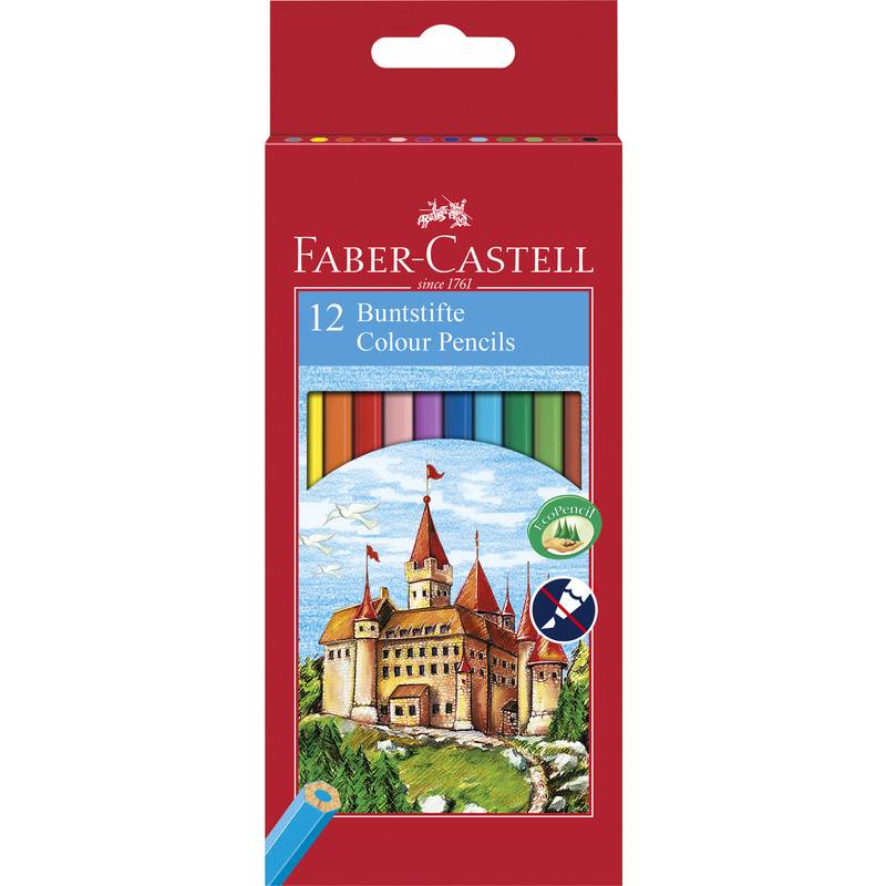 FABER-CASTELL Hexagonal-Buntstifte CASTLE, 12er Kartonetui