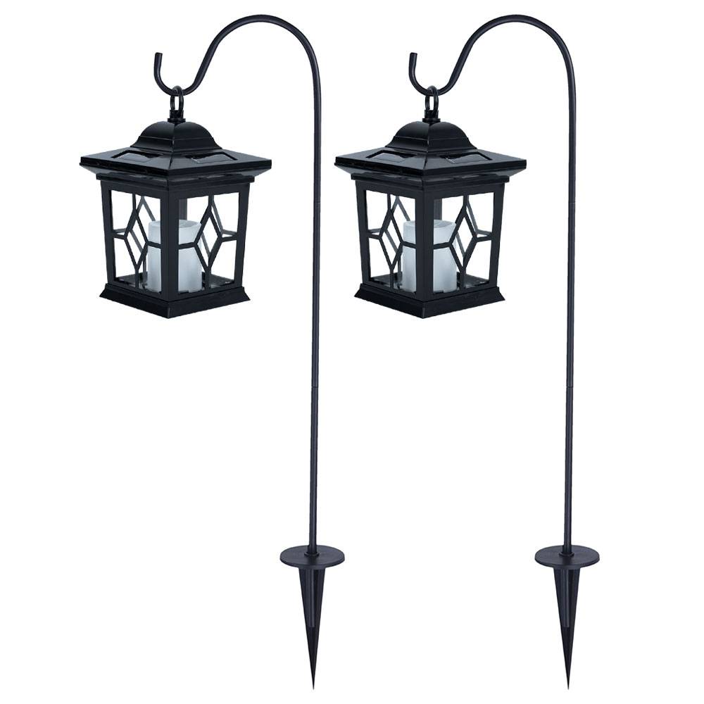 2er Set LED Solar Garten Steck Lampen schwarz Erdspieß Deko Außen Laternen IP44 Veranda Weg Beleuchtung
