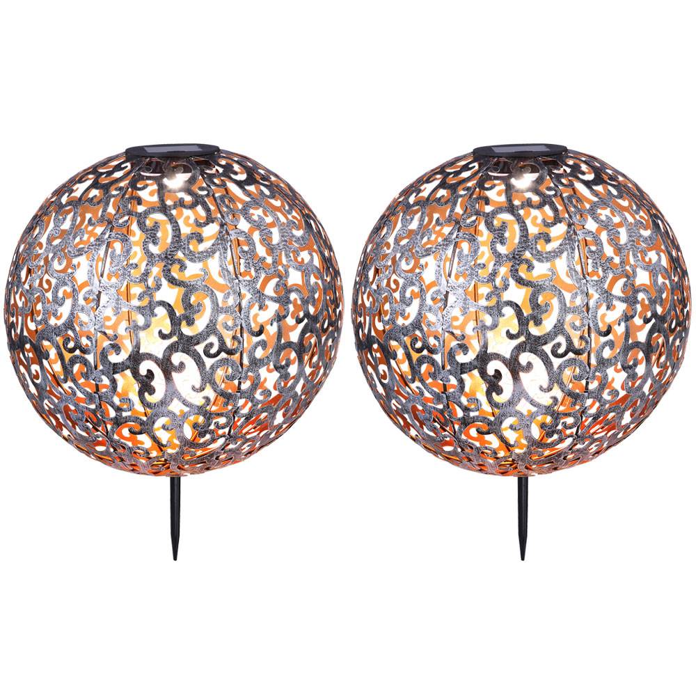 2x LED Solar Außen Steck Lampen Hof Kugel Erdspieß Dekor Leuchten Stanzungen