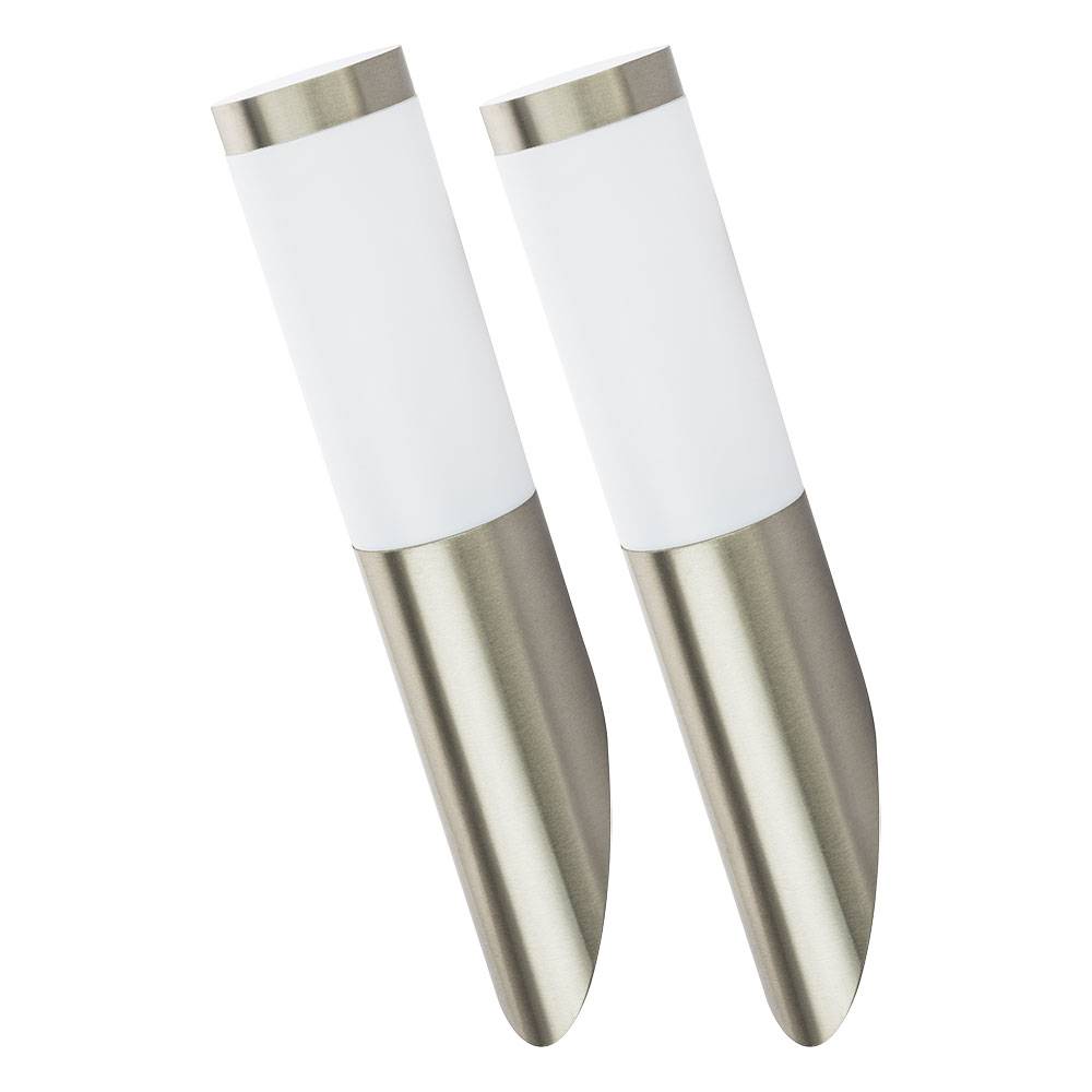 Wandleuchte Außenwandlampe Edelstahl Gartenlampe silber Haustürlampe, Fackel Optik, 1x E27, DxH 7,6x40 cm, 2er Set