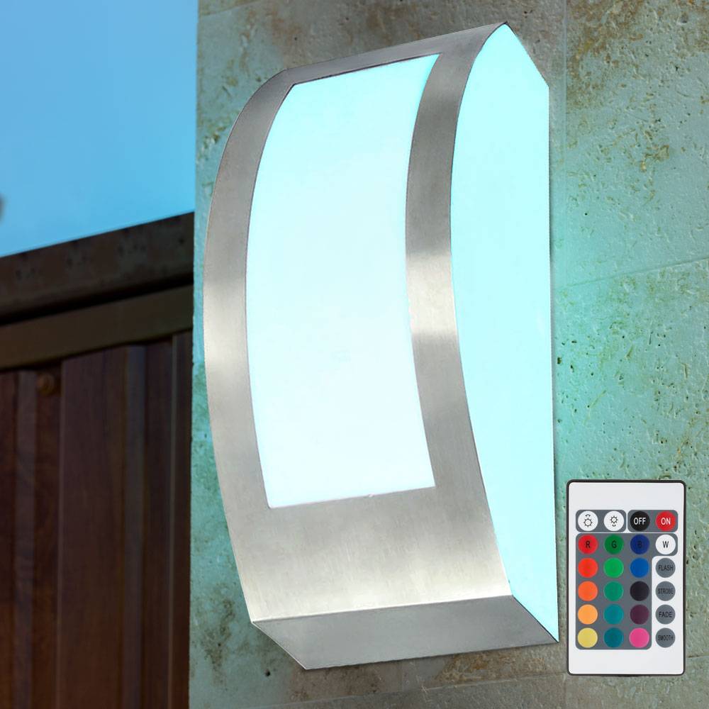 Außen Leuchte Fernbedienung Edelstahl Fassaden Wand Lampe dimmbar im Set inkl. RGB LED Leuchtmittel
