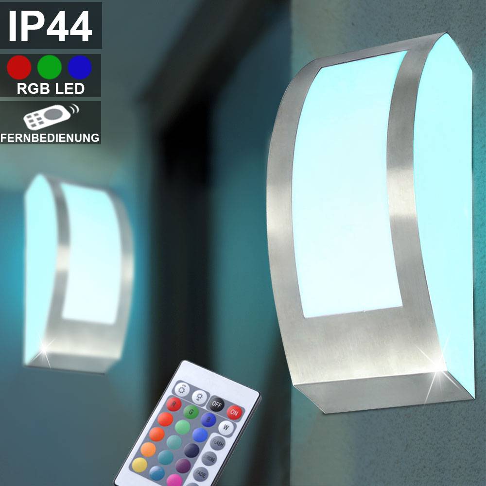 Außen Leuchte Fernbedienung Edelstahl Fassaden Wand Lampe dimmbar im Set inkl. RGB LED Leuchtmittel