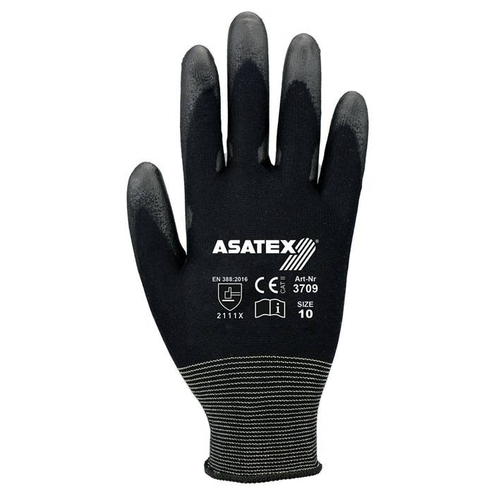 Handschuhe Gr.7 schwarz PA m.Soft-Polyurethan ASATEX