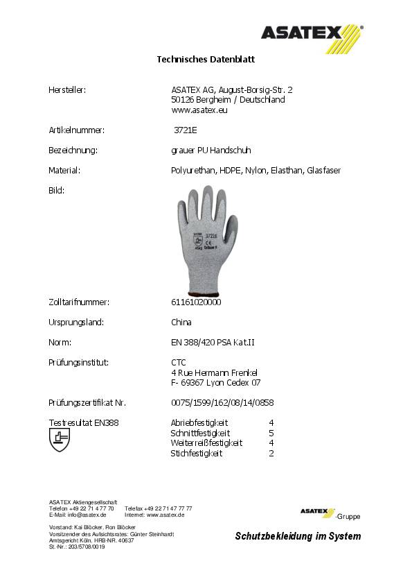 Schnittschutzhandschuhe Gr.10 grau/grau EN 388 PSA II 10 PA