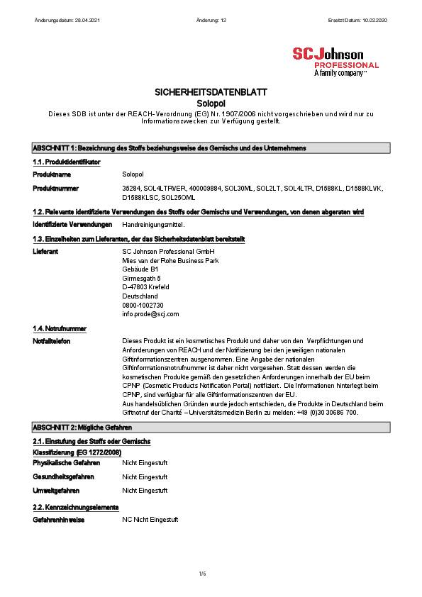 SC Johnson Handreinigungspaste Solopol®, sehr starke Waschkraft, 2000ml/SFL