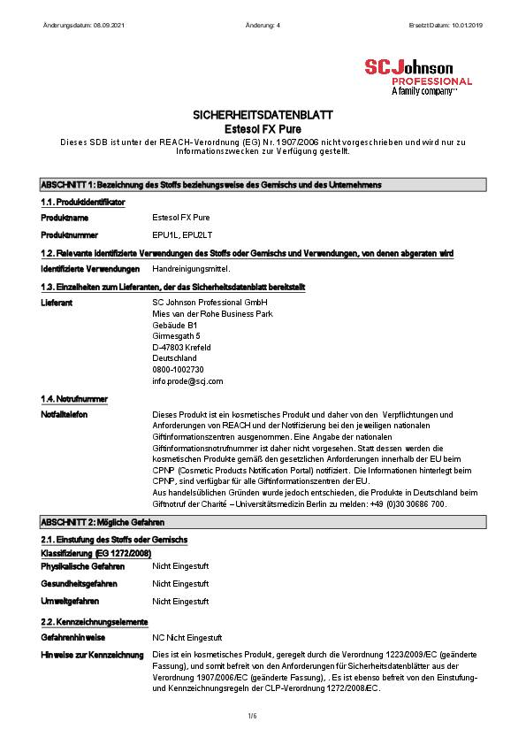 SC Johnson Schaumhandreiniger Estesol® FX PURE, 1000ml/Kartusche