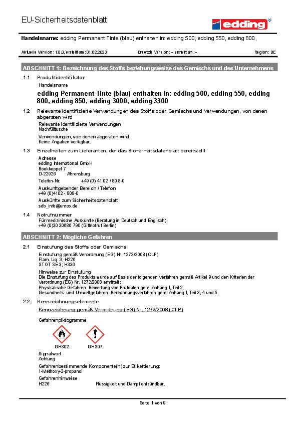 Permanentmarker 500 blau Strich-B.2-7mm Keilspitze EDDING