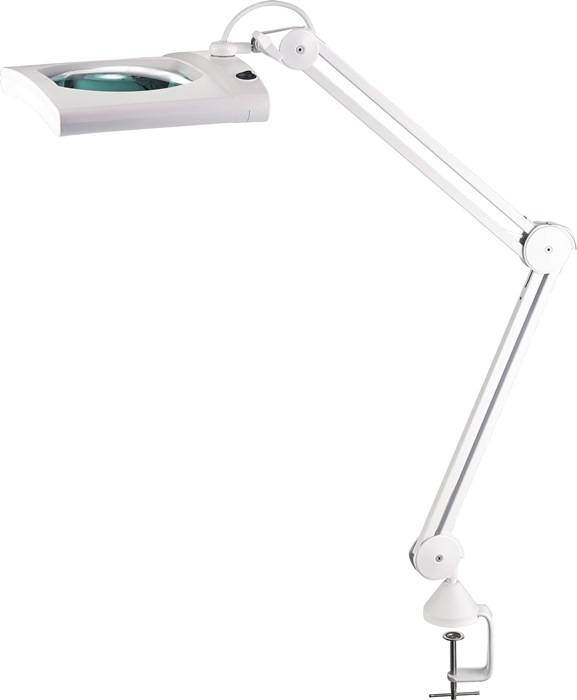 LED-Lupenleuchte Glaslinse 190,5mm (7,5 ") Tischklemme weiß Abdeckung,ecki. K…